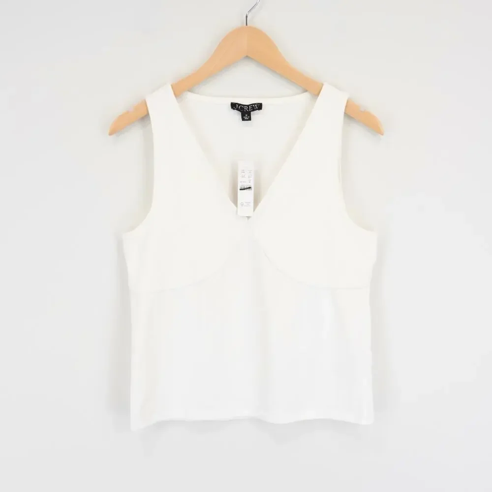 NWT J.Crew Stretch Cotton-Blend V-Neck Tank Top In White Size Medium - Picture 2 of 8